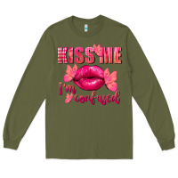 Army Green Kiss me i'm so confused Valentine's Day Long Sleeve Tee - FaDigitalArtStudio