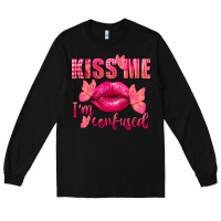 Black Kiss me i'm so confused Valentine's Day Long Sleeve Tee - FaDigitalArtStudio