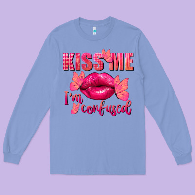 Kiss Me I'm So Confused Valentine's Day Long Sleeve Tee Designed By Fadigitalartstudio