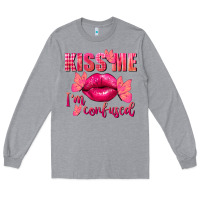 Heather Grey Kiss me i'm so confused Valentine's Day Long Sleeve Tee - FaDigitalArtStudio