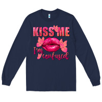 Navy Kiss me i'm so confused Valentine's Day Long Sleeve Tee - FaDigitalArtStudio