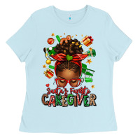Santas Favorite Caregiver Afro Messy Bun Ladies Tee | Teevron
