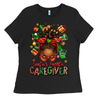 Black santas favorite caregiver afro messy bun Ladies Tee - texasbilliewilder