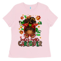 Bubblegum Pink santas favorite caregiver afro messy bun Ladies Tee - texasbilliewilder