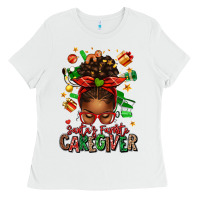 White santas favorite caregiver afro messy bun Ladies Tee - texasbilliewilder