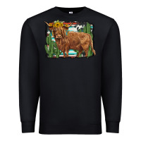 Black western cactus highland cow Premium Sweatshirt - BarkalooDesign