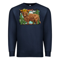 Navy western cactus highland cow Premium Sweatshirt - BarkalooDesign