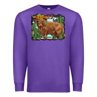 Purple western cactus highland cow Premium Sweatshirt - BarkalooDesign