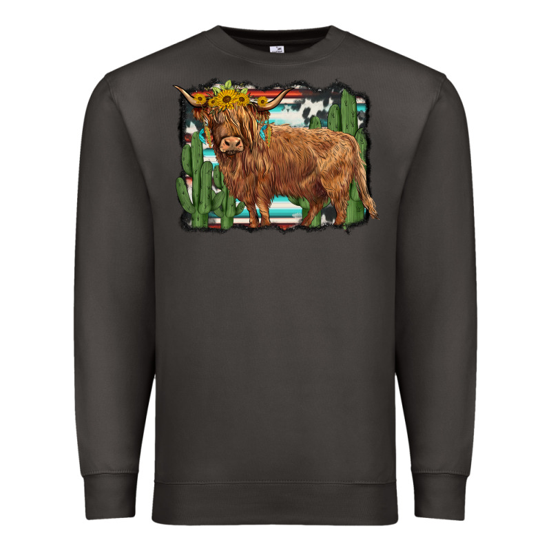 Western Cactus Highland Cow Premium Sweatshirt by BarkalooDesign | Teevron
