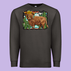 Western Cactus Highland Cow Premium Sweatshirt Designed By Barkaloodesign