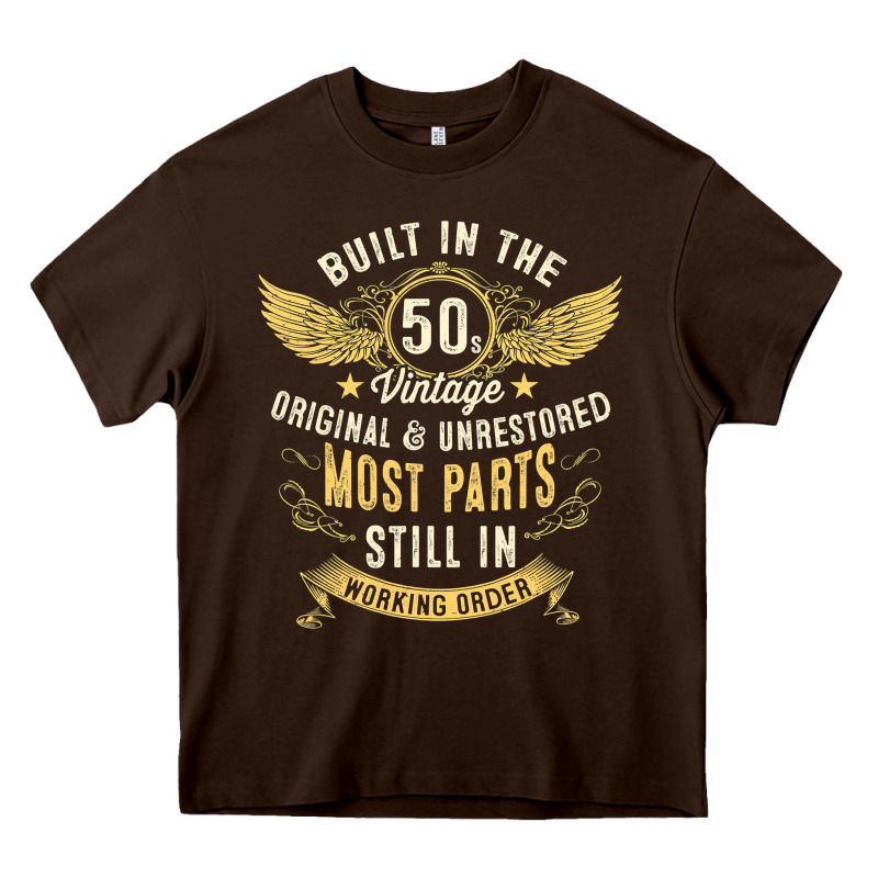 Mens Vintage 1950s Built In The 50s Fifties Funny 70th Birthday Heavy Core Tee by longCreatives | Teevron