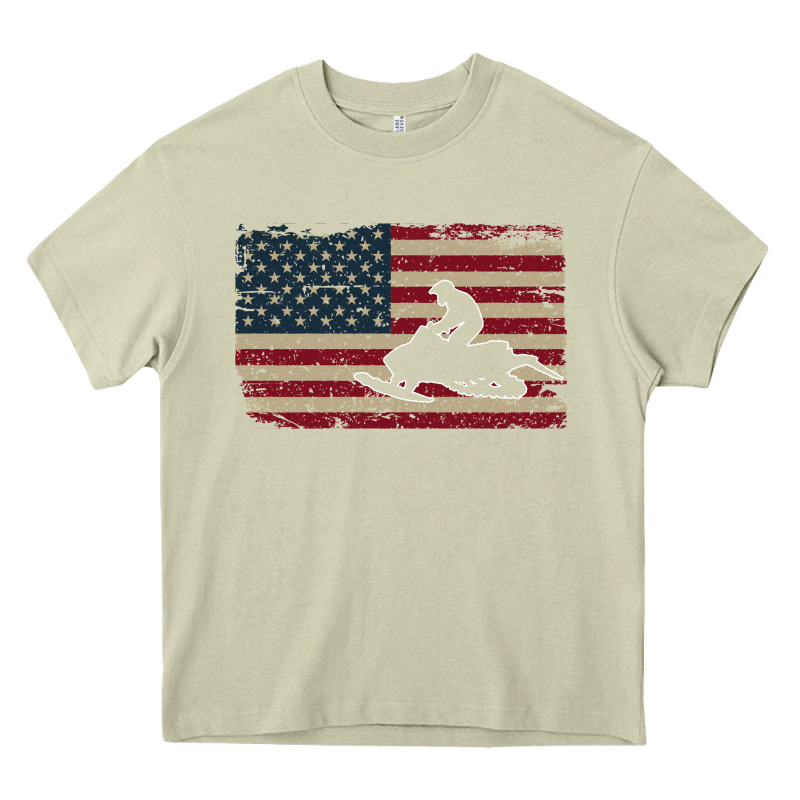 Snowmobile Usa Flag Snow Sled Patriotic Snowmobiling Gift Heavy Core Tee by longCreatives | Teevron