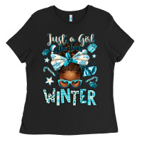 Black just a girl who loves winter afro messy bun Ladies Tee - texasbilliewilder