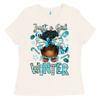 Just A Girl Who Loves Winter Afro Messy Bun Ladies Tee | Teevron
