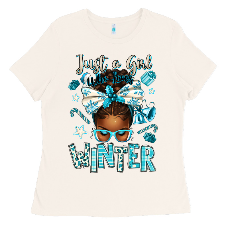 Just A Girl Who Loves Winter Afro Messy Bun Ladies Tee by texasbilliewilder | Teevron
