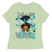 Matcha just a girl who loves winter afro messy bun Ladies Tee - texasbilliewilder