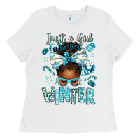 White just a girl who loves winter afro messy bun Ladies Tee - texasbilliewilder