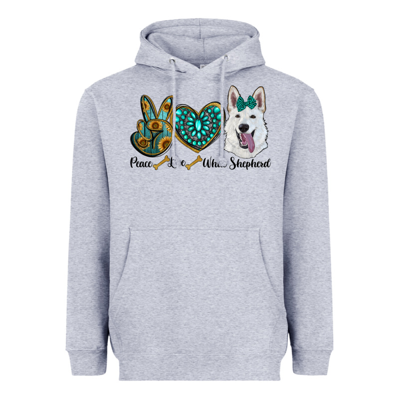 Peace Love White Sepherd Heavyweight Hoodie by BarkalooDesign | Teevron