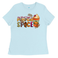 Baby Blue my blood type is pumpkin spice Ladies Tee - NancyCooperArtShop