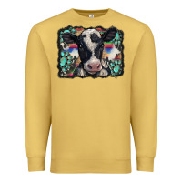 Antique Gold western background turquoises gemstones black and white baby cow Premium Sweatshirt - BarkalooDesign