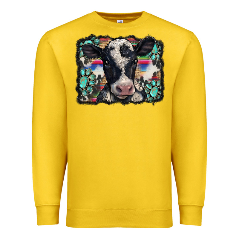 Western Background Turquoises Gemstones Black And White Baby Cow Premium Sweatshirt by BarkalooDesign | Teevron