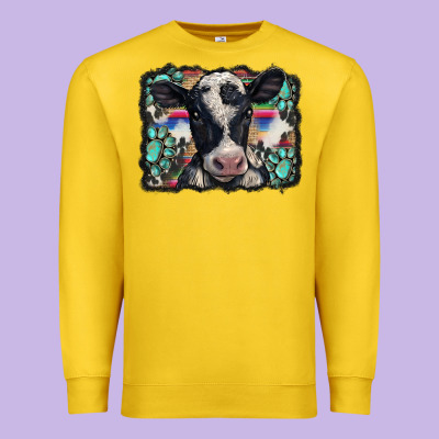 Western Background Turquoises Gemstones Black And White Baby Cow Premium Sweatshirt Designed By Barkaloodesign