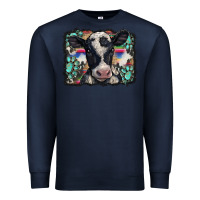 Navy western background turquoises gemstones black and white baby cow Premium Sweatshirt - BarkalooDesign