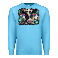 Ocean Blue western background turquoises gemstones black and white baby cow Premium Sweatshirt - BarkalooDesign