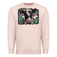 Pale Pink western background turquoises gemstones black and white baby cow Premium Sweatshirt - BarkalooDesign