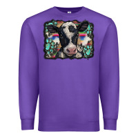 Purple western background turquoises gemstones black and white baby cow Premium Sweatshirt - BarkalooDesign