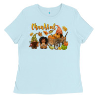 Baby Blue Thankful afro gnome Ladies Tee - NancyCooperArtShop