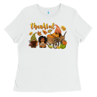 White Thankful afro gnome Ladies Tee - NancyCooperArtShop