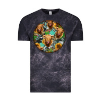 Cloud Black Highland Cow Pattern Vintage Tee - Jasminsmagicworld