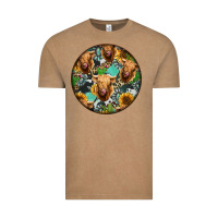 Vintage Coffee Highland Cow Pattern Vintage Tee - Jasminsmagicworld