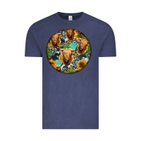 Vintage Denim Highland Cow Pattern Vintage Tee - Jasminsmagicworld