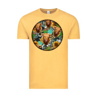 Vintage Mustard Highland Cow Pattern Vintage Tee - Jasminsmagicworld