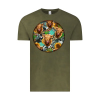 Vintage Olive Highland Cow Pattern Vintage Tee - Jasminsmagicworld
