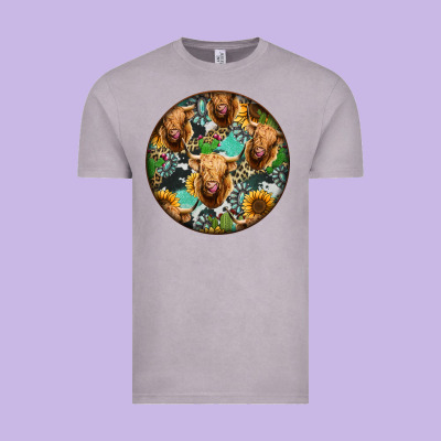 Highland Cow Pattern Vintage Tee Designed By Jasminsmagicworld