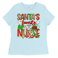 Baby Blue santa's favorite nurse Ladies Tee - texasbilliewilder
