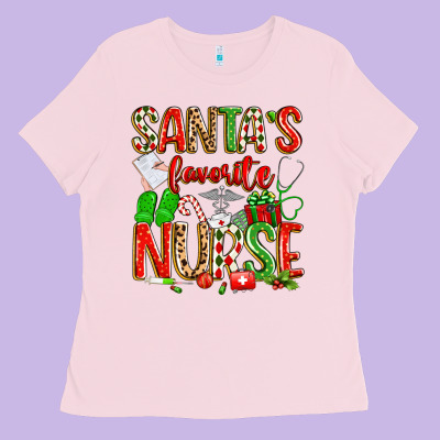 Santa's Favorite Nurse Ladies Tee Designed By Texasbilliewilder