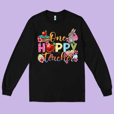 Easter Day One Hoppy Teacher Long Sleeve Tee Designed By Oliviacreatesart