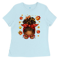 Baby Blue christmas afro messy bun Ladies Tee - texasbilliewilder
