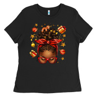 Black christmas afro messy bun Ladies Tee - texasbilliewilder