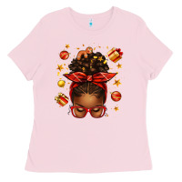 Bubblegum Pink christmas afro messy bun Ladies Tee - texasbilliewilder