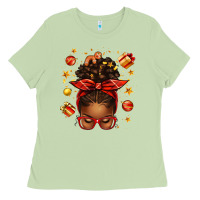 Christmas Afro Messy Bun Ladies Tee | Teevron