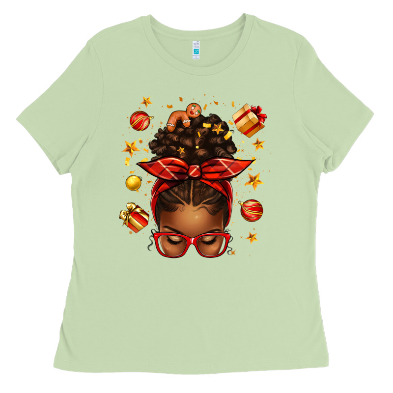 Christmas Afro Messy Bun Ladies Tee by texasbilliewilder | Teevron