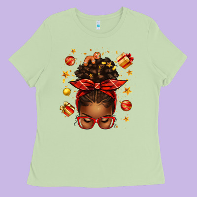 Christmas Afro Messy Bun Ladies Tee Designed By Texasbilliewilder