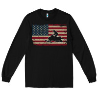Black Snowmobile USA Flag Snow Sled Patriotic Snowmobiling Gift Long Sleeve Tee - longCreatives