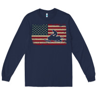 Navy Snowmobile USA Flag Snow Sled Patriotic Snowmobiling Gift Long Sleeve Tee - longCreatives