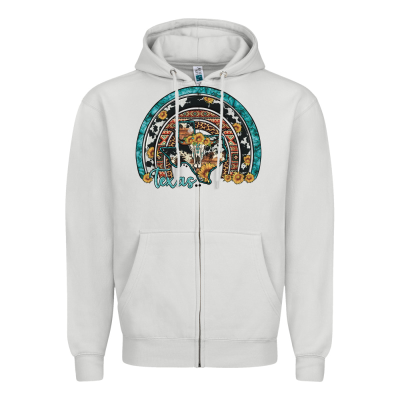 Texas Map Sunflower Leopard Cowhide Aztec Turquoise Gemstone Rainbow Zipper Hoodie by Artiststas | Teevron